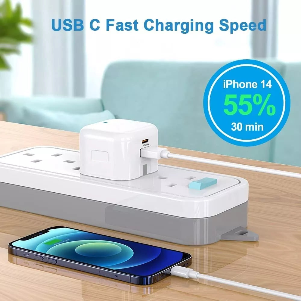 For iPhone 14 13 12 11 Pro XR XS Fast Charging 20W USB-C PD Plug Charger Cable.